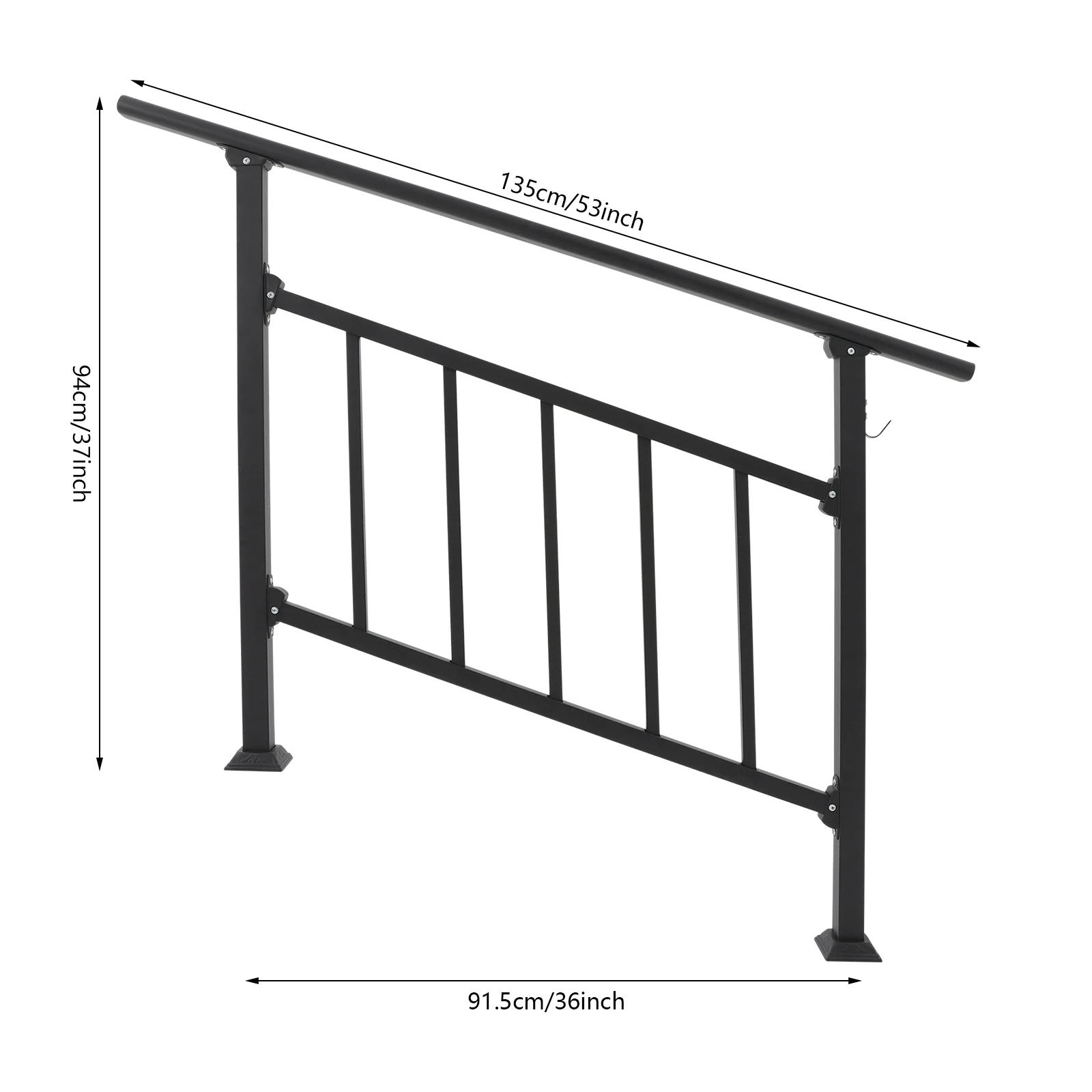 Outdoor Step Handrail 3 or 4 Steps, Transitional Stair Railing with Safety Fence for Villa Deck Black Carbon Steel