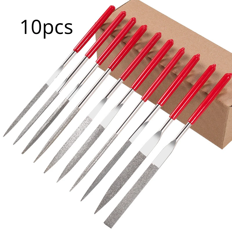 

10Pcs 140/160/180mm Diamond Needle File Set Mini Needle File Kit For Stone Glass Metal Carving Craft Hand Tools Needle File Set