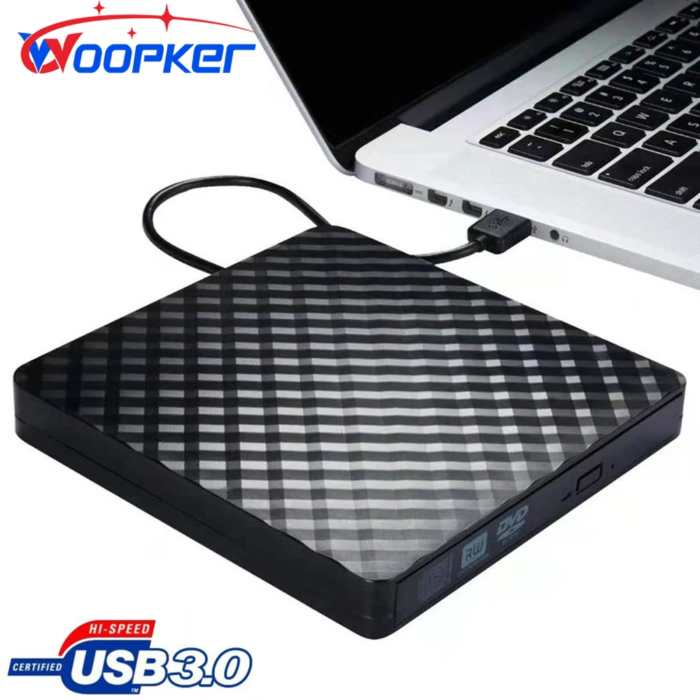 

Внешний DVD-плеер Woopker, USB 3,0 RW привод, тонкая оптическая горелка, считыватель лотков, портативный CD-записи для Windows, ПК, ноутбука