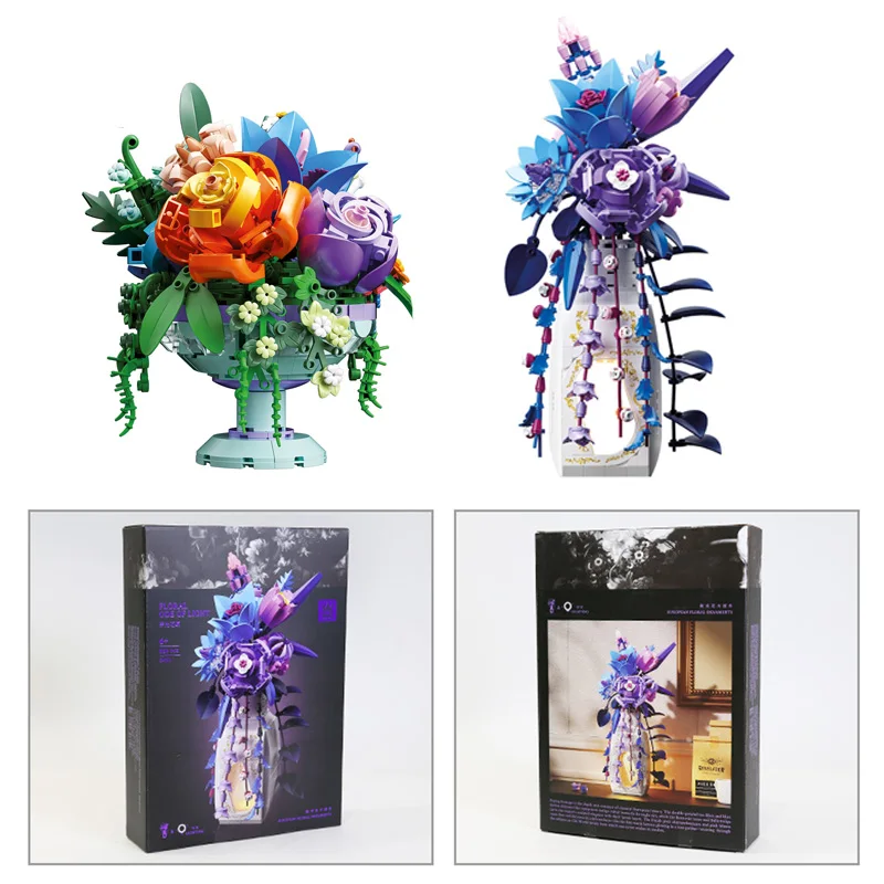 

Preserved Flowers MOC Building Blocks with Vase Artificial Plants Assembled Rose Ornament DIY Model Small Bricks Girl Toys Gifts