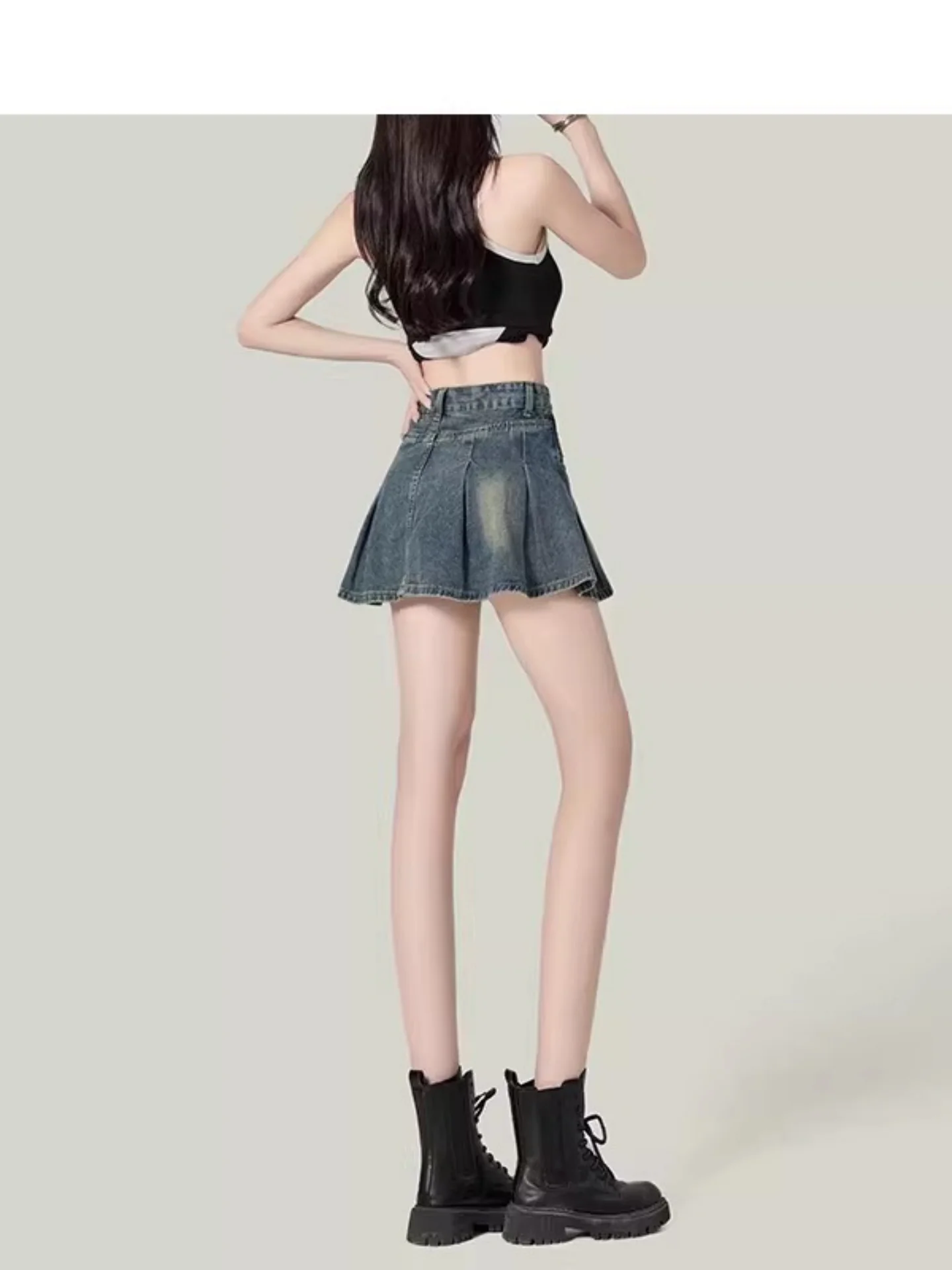 High Waist American Retro Blue Hot Girl Denim Skirt Women's Summer A-Line Fluffy Skirt Pear Shape Semi-Body Skirt