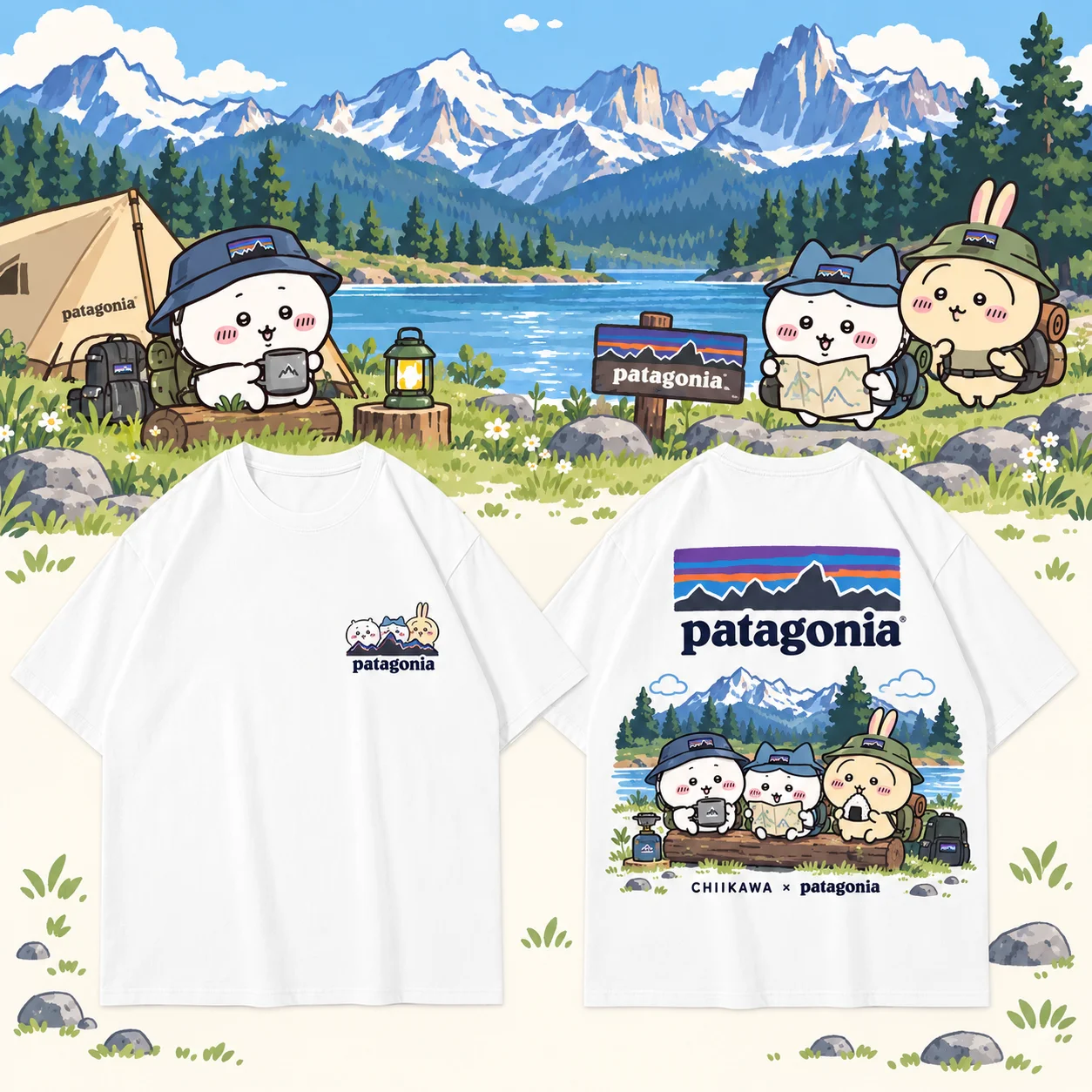 Camiseta de algodón puro para hombre y mujer, modelo CHIIKAWA X Patagonia, colección de verano 2026. Cómoda, transpirable y de alta calidad, estilo Y2K.