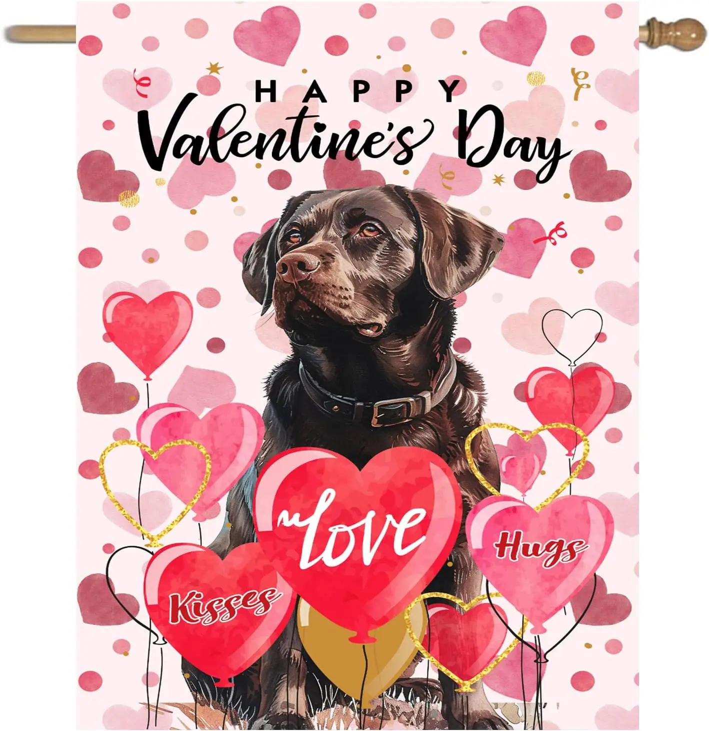 Chocolate Lab Valentine House Flags Valentines Flags for Outdoors 28x40 Double Sided Labrador Dog Valentines Day Garden Flag Lar