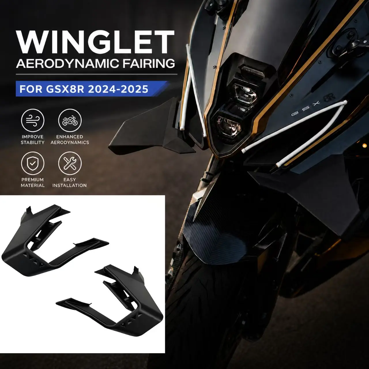 Motorcycle Front Spoiler Wing Front Winglet Lip Fairing Small Wing Accessories For GSX-8R 2025 GSX8R 2024 GSX 8R 2026