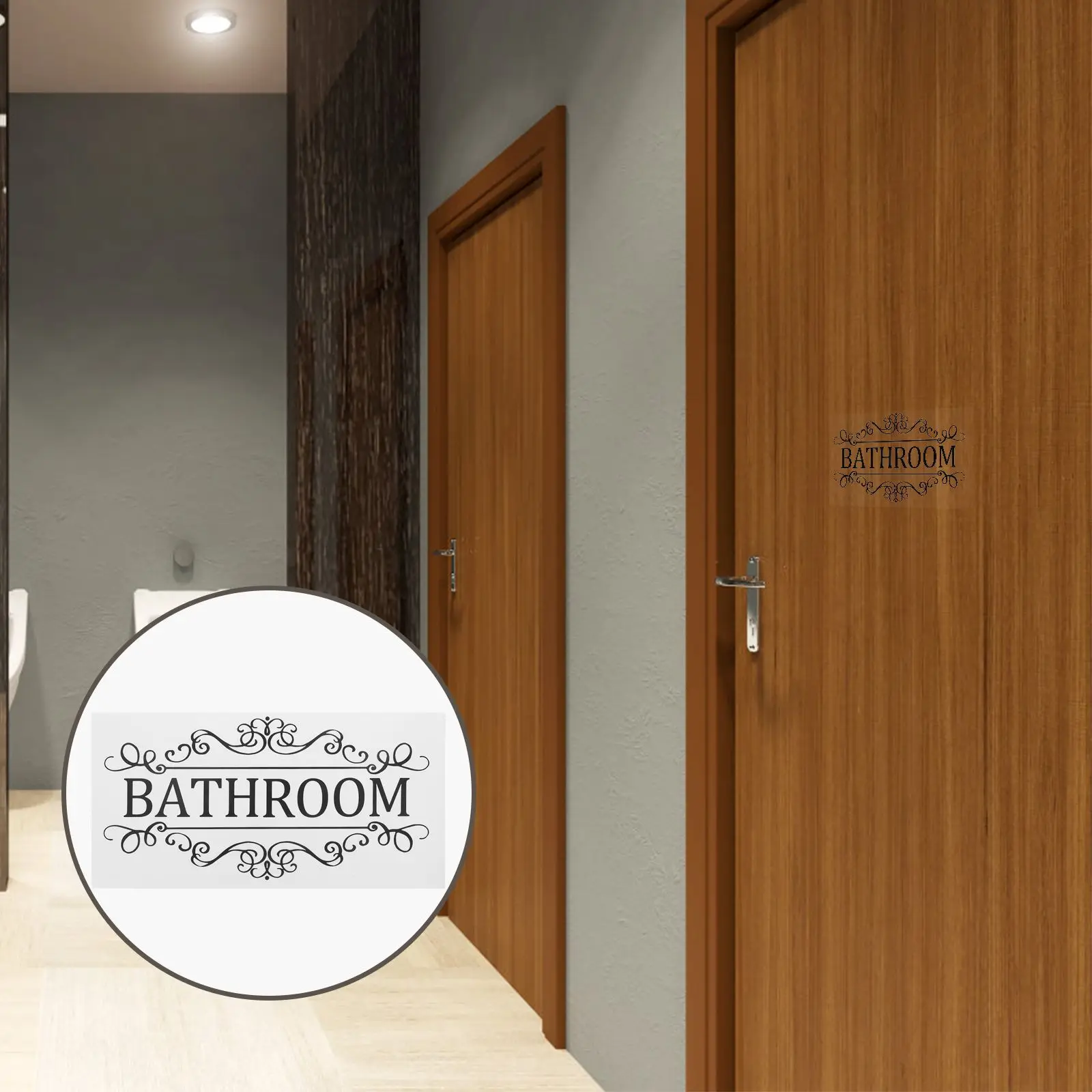 Bathroom Decorative Stickers Waterproof Removable Black Child Restroom Business Door Signs Wall Decor Easy Clean Clear Visible