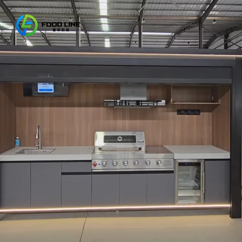 Customized Modular Aluminum Alloy Outdoor BBQ Island Equipped With Sink Grill Flat Countertop Patio Family Barbecue Gathering