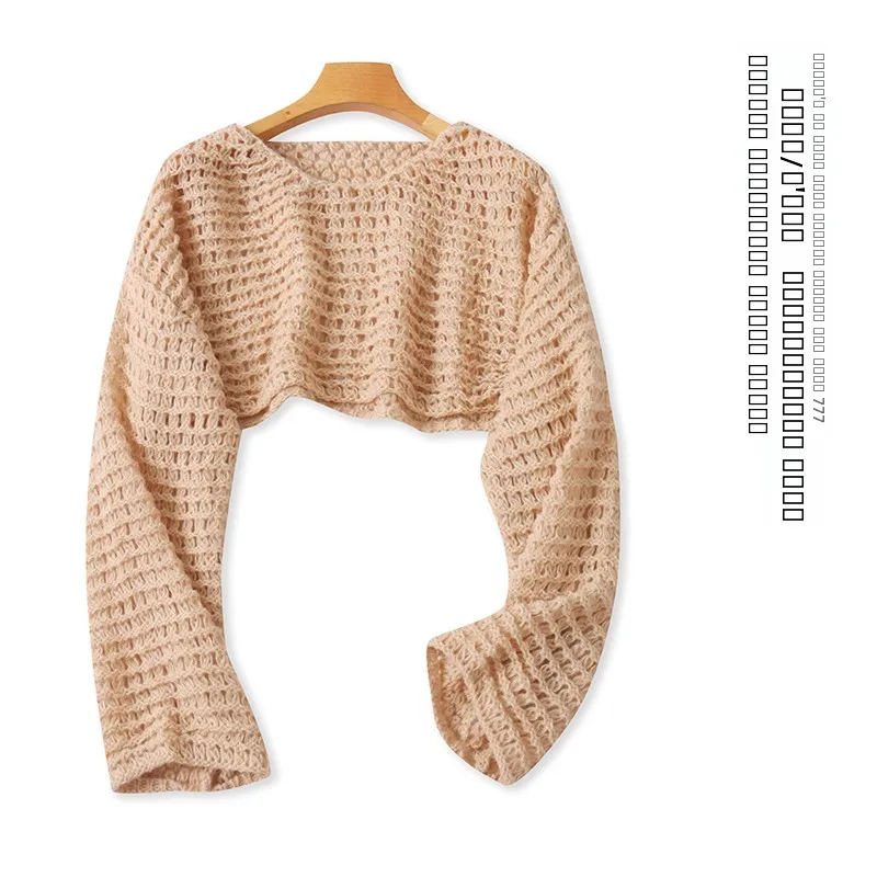 

Faionable Hollow out Knitwear круглый Ne Super ort Long Sve Женский осенний новый топ из пряжи Me Top Свободный крой Весна Au...