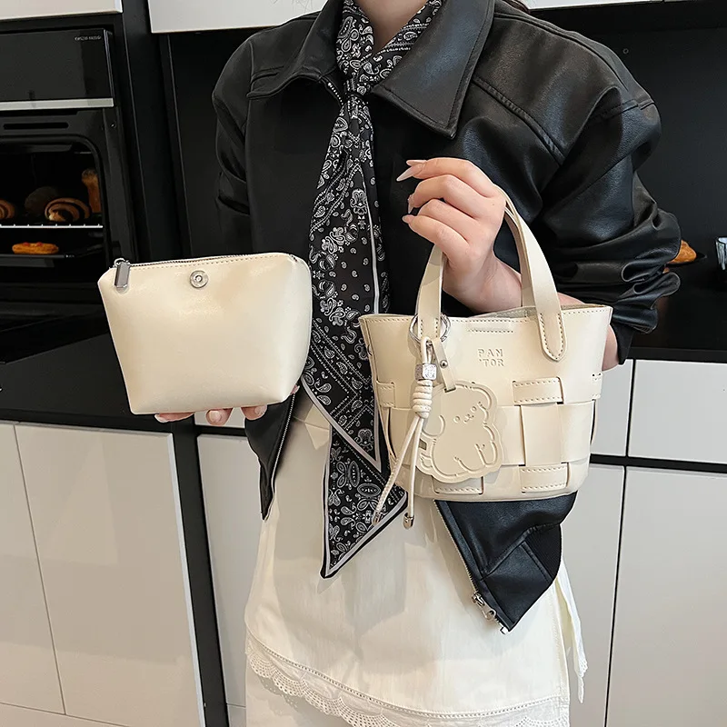 

Brand Designer Shoulder Tote Bags For Women's Handbag PU Leather 2-IN-1 Big Capacity Shopper Tote Set Cute Cartoon Crossbody Bag