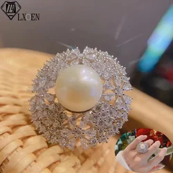 Fashion кольца Big Geometric Pearl Paved Rings For Women 2022 New Jewelry Personality Statement Open Ring Adjustable Bijoux
