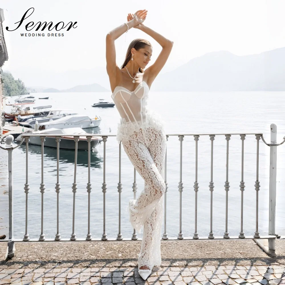 Semor Boho Sweetheart Neck Lace Jumpsuit Wedding Dress Corset Customized Bridal Gown Vestido De Novia Robe De Mariée Свадебное П