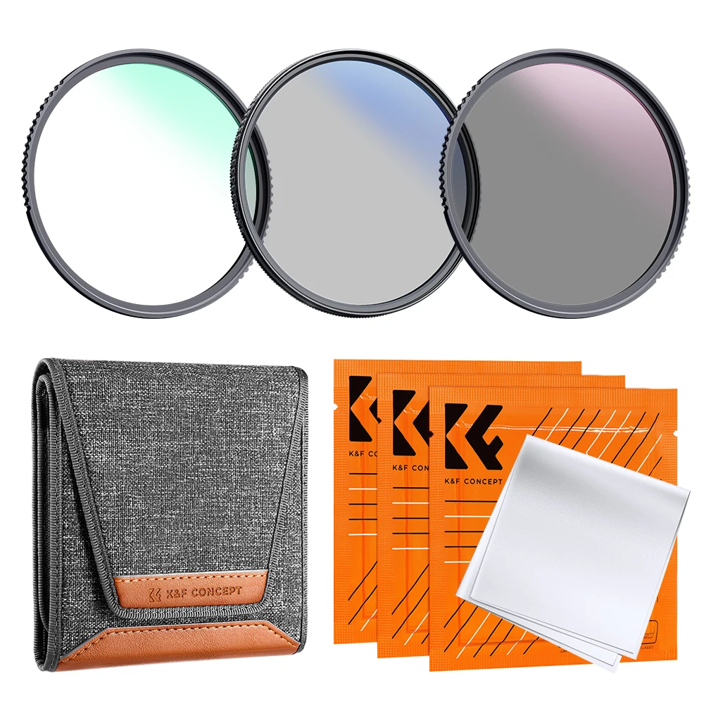 

K&F Concept MCUV+CPL+ND4 Slim Lens Filter Kit for Nikon Canon Sony All DSLR Camera Lens with Filter Pouch and Cleaning Cloths