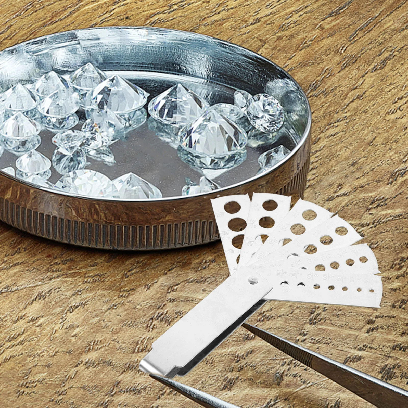 1Set Gemstone Measuring Tool Stainless Steel Multi-Hole Portable Gem Sizer Jewelry Making Professional Measuring Tool