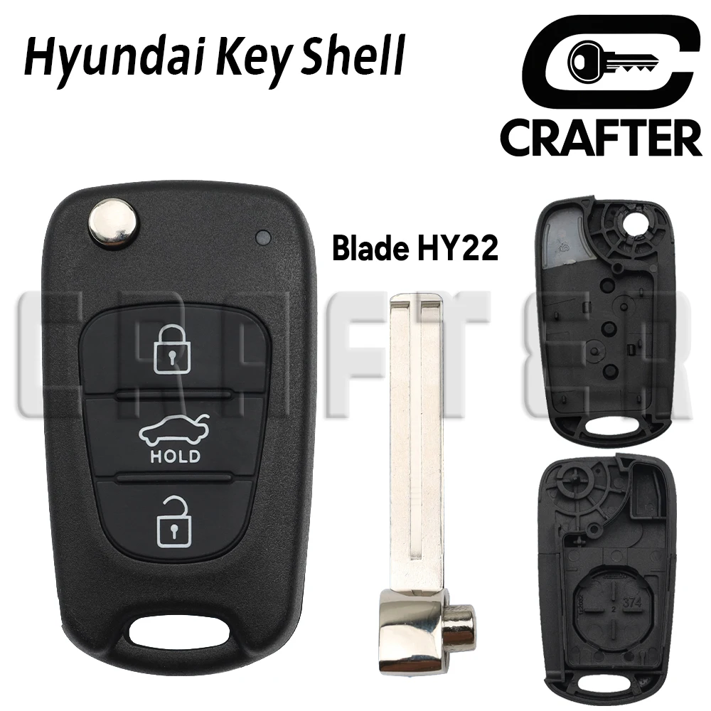 Chave artesãos caso escudo chave remota para hyundai kia flip chave do carro 3 botões lâmina hy22 i20 i30 i35 ix35 k3 k5 sportage