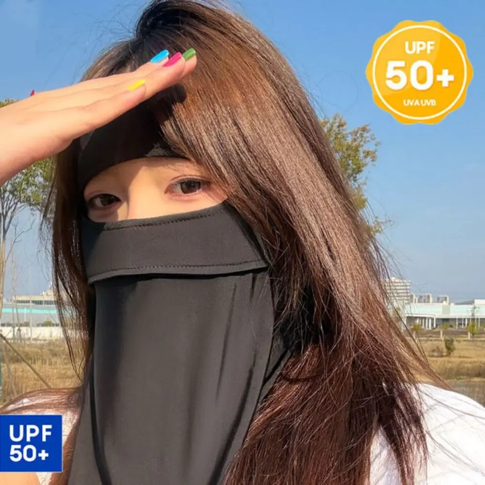 

Thin Summer Full-Face Sunscreen Veil Anti UV Breathable Ice Silk Face Cover Outdoor UPF 50+ Neck Wrap Cover Woman/Man