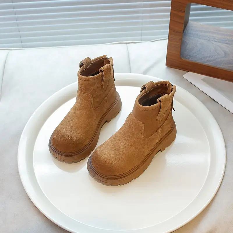 Boys Girls Winter Boots 2026 Soft Sole Fleece Lined Short Boots Casual Fashion Kids Shoes New Autumn Winter Collection