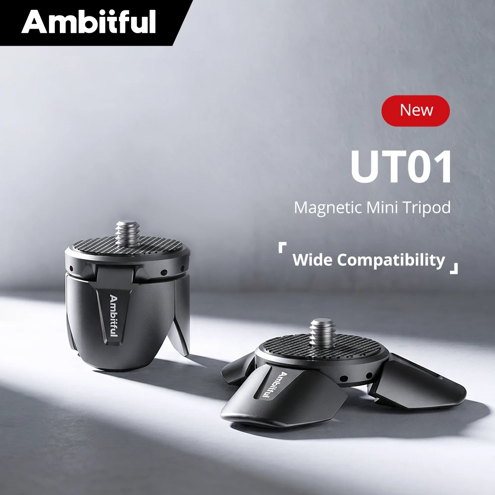 UT01: base per treppiede magnetico mini, universale, con vite da 1/4'', per action camera, modello PK3 PK4, mini luce di riempimento, marca AMBITFUL.