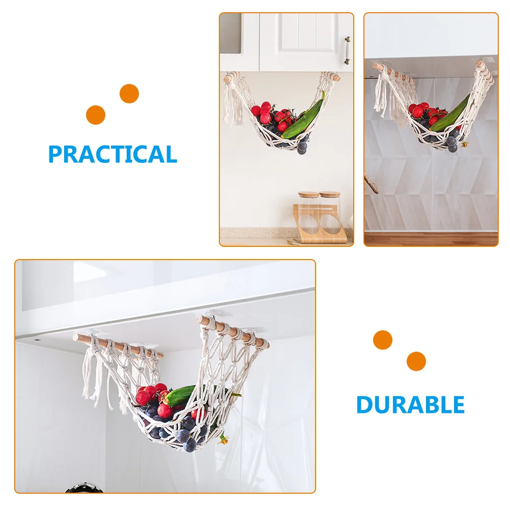 

Bohemia Style Hanging Basket Natural Cotton Rope Fruit Hammock Kitchen Bathroom Storage Wall Mounted Organizer