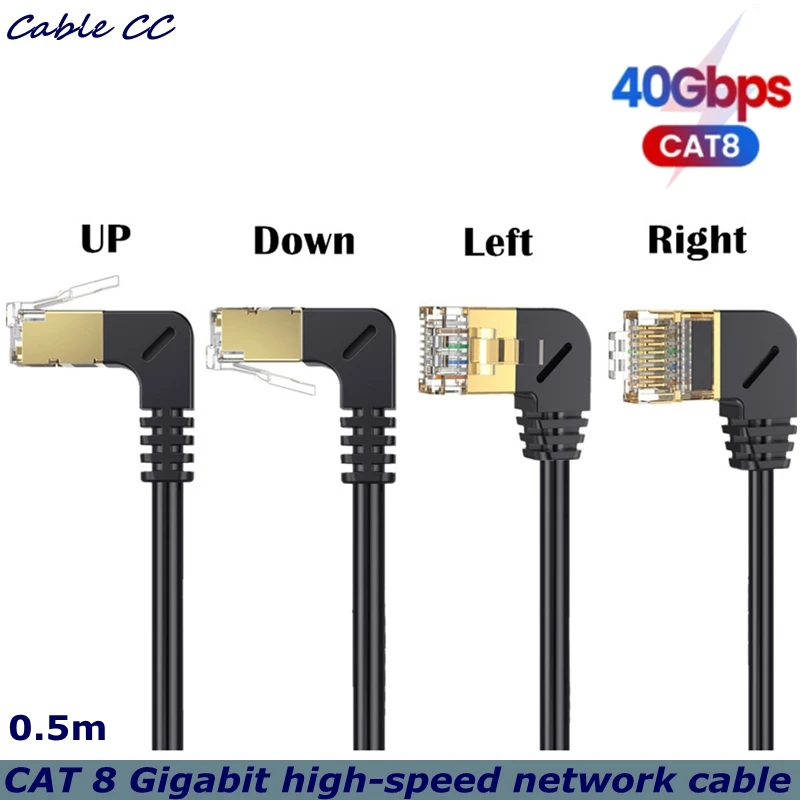 90 Degree Upward Angle Cat8 Ethernet Cable, High Speed 40Gbps 2000Mhz Network Cord, with Gold Plated Plug SFTP Wires CAT8 RJ45
