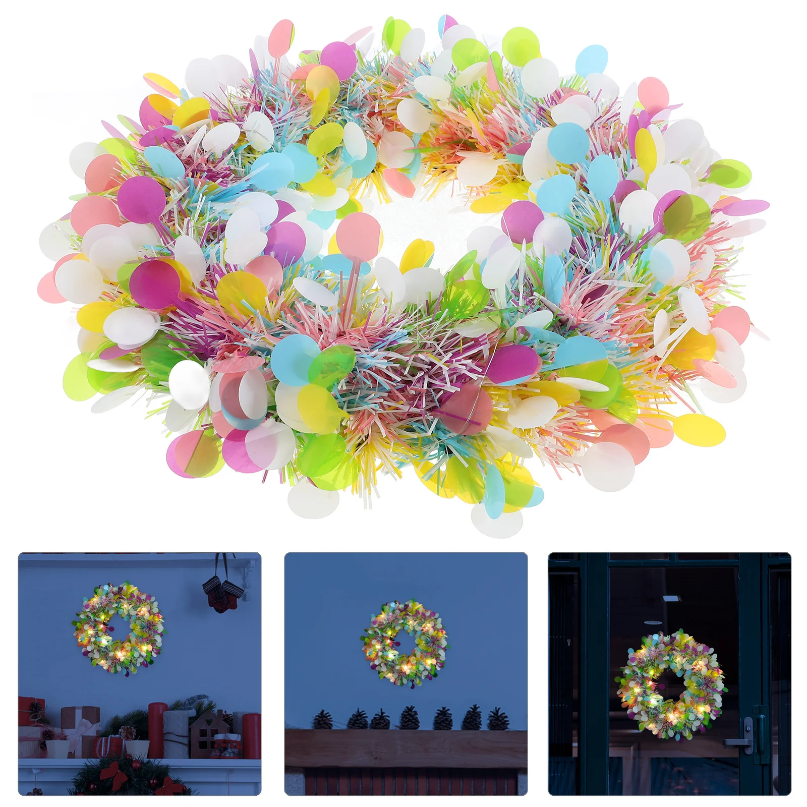 

Tinsel Christmas Wreath with Glitter Garland for Front Door Window Tree Festive Home Decor No Lights Needed Door Frame Garland