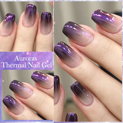 Imagen 2 del producto LILYCUTE 7ML Auroras esmalte de uñas de Gel térmico desnudo púrpura oscuro brillo gradiente temperatura cambio de Color barnices de Gel de decoración de uñas