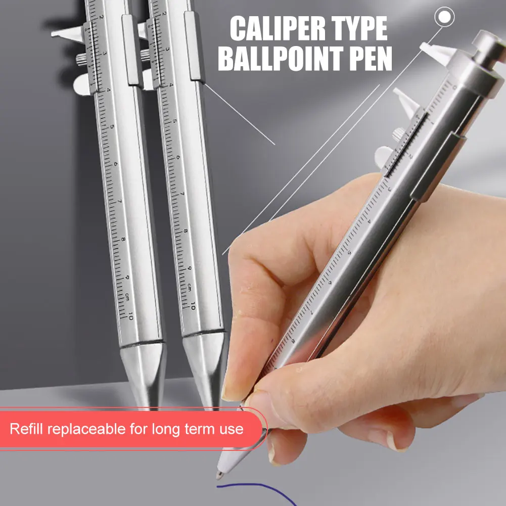 2 in 1 Caliper Type Ballpoint Pen Precise Measurement Range Stationery Portable Tools Bullet-tip Design Best Gifts for Students