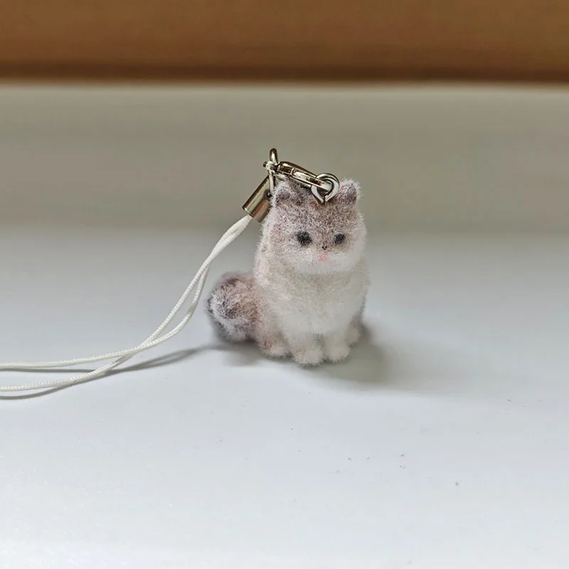 

Squishy Flocked Cat Keychain - Bag Charm, Cartoon Animal Giftable Desk Decor