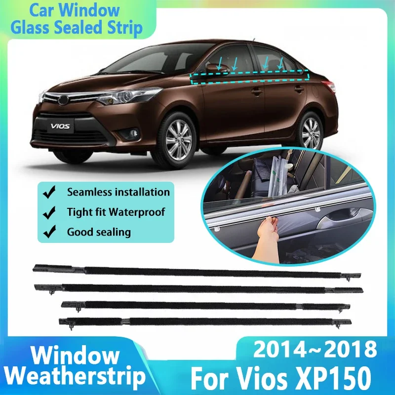 Car Window Glass Sealed Strip For Toyota Vios XP150 2014~2018 Door Weatherstrips Rainproof Glass Sealed Belt Molding Accessories