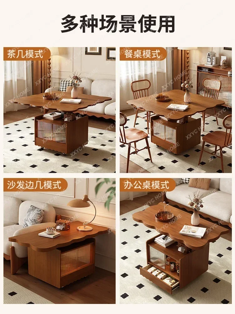 Folding lift coffee table dining table dual-purpose movable tea table
