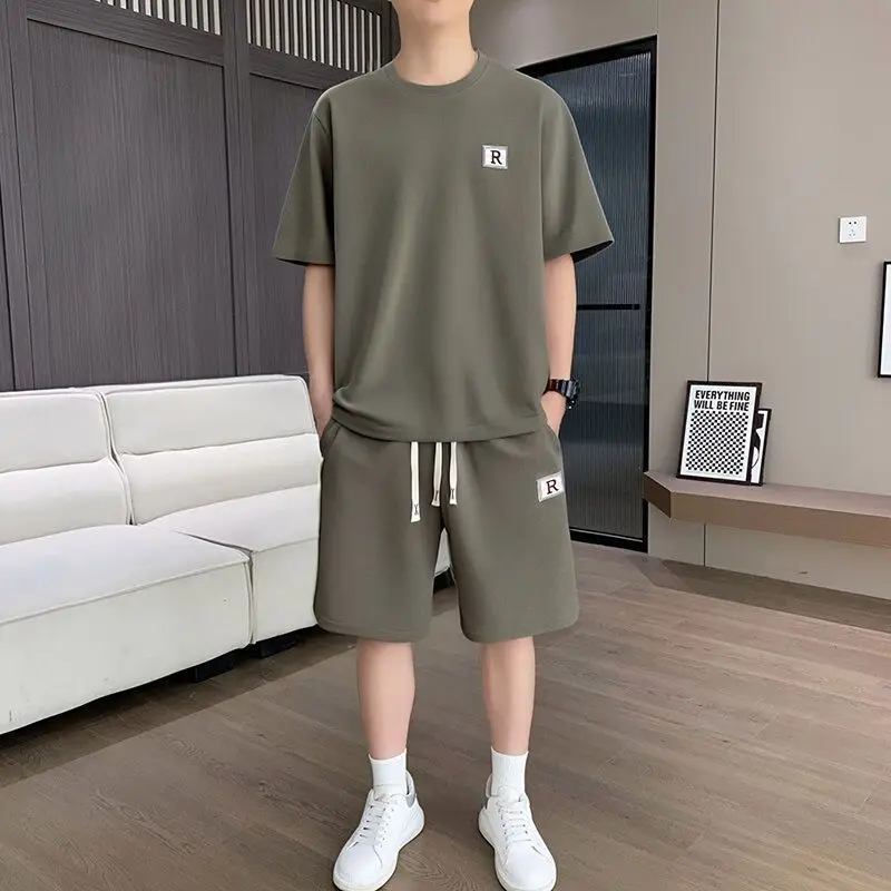 

Men's Summer Casual Set Loose Breathable Short Sleeve T Shirt Korean Style Fashion Trendy Sport Matching Set