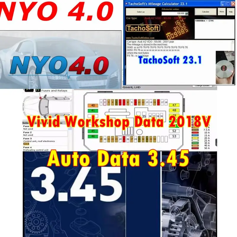 TachoSoft Mileage Calculator 23.1 +2017 NYO 4 Full Database Airbag+Vivid Workshop Data 2018V Auto Data 3.45 Auto Repair Software