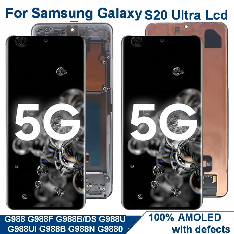 ЖК-дисплей для Samsung Galaxy S20 Ultra G988 G988F G988B/DS G988U G988N S20Ultra AMOLED сенсорный стеклянный экран дигитайзер в сборе