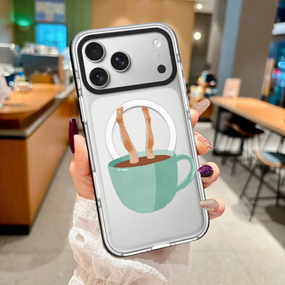 Coffee Cup Creative White Border Magnetic Impact Cover for IPhone 13 14 15 16 17 Pro Max Case for IPhone 17 Air