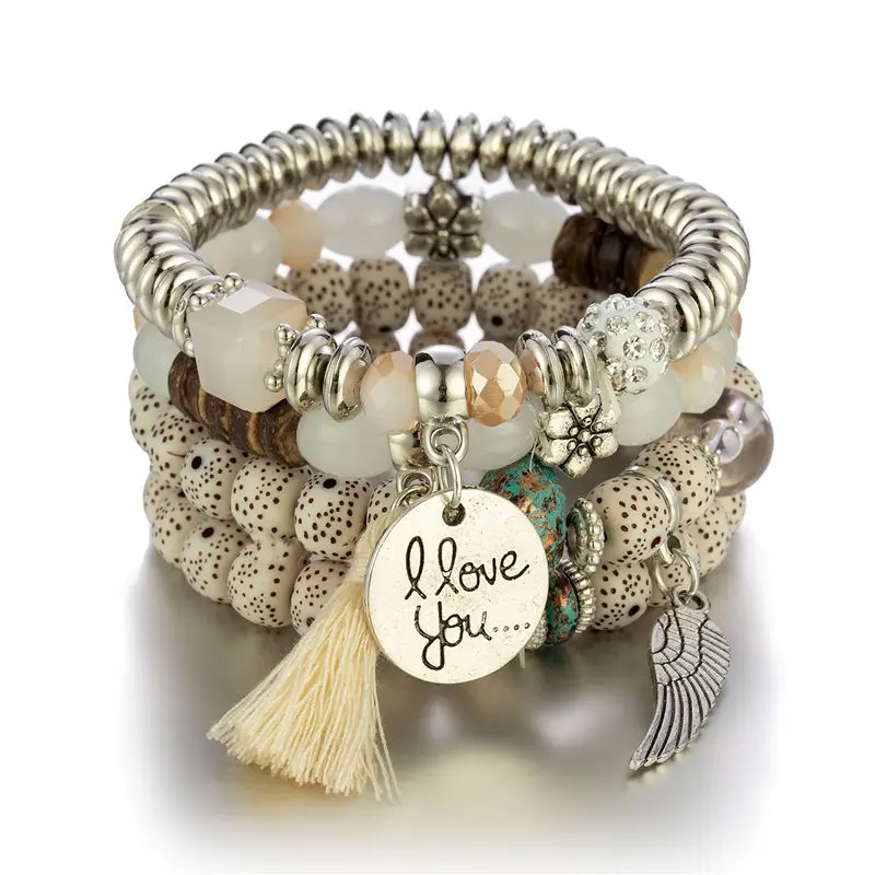 New Handmade Beaded Beads Bracelet Set Boho Fashion 3-4 beaded Stone bracelet with Colored Stones Long Wrap Bracelets for Women