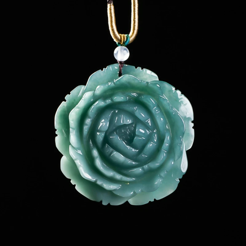 

Натуральный высококачественный нефритовый синий водный кулон с цветком пиона, ожерелье, изысканно резные ювелирные аксессуары, подарок для мужчин и женщин, пары