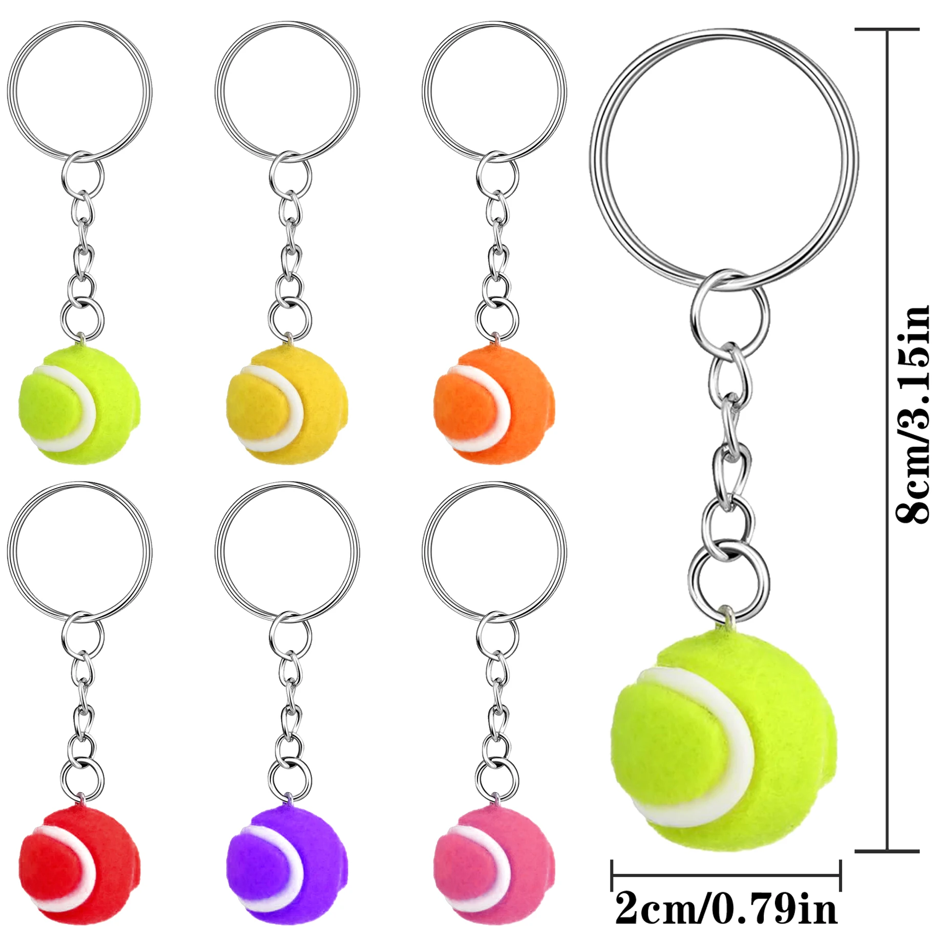 6Pcs Mini Tennis Ball Keychain Key Cell Phone Ornament Tennis Souvenir