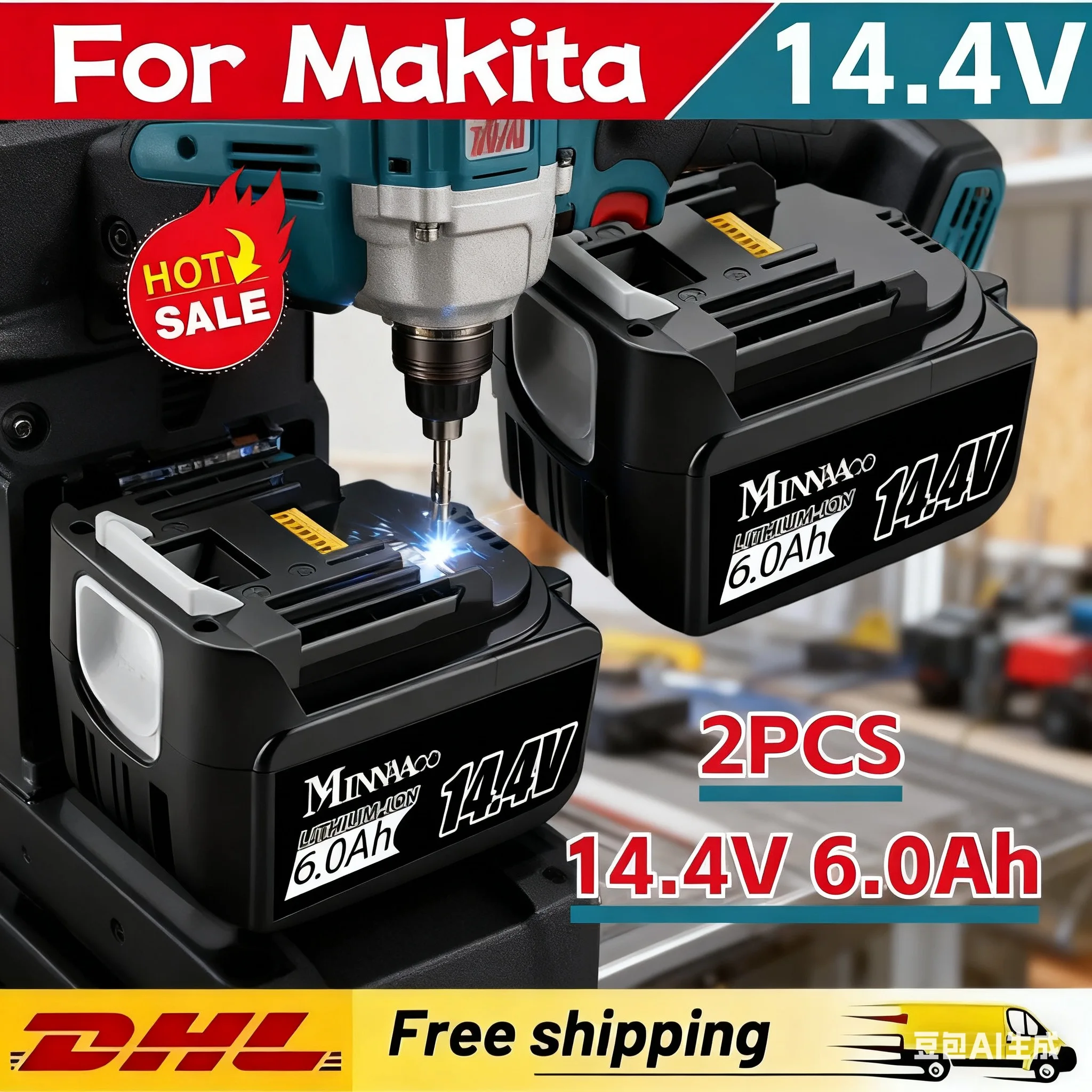 

2025 New 14.4V Rechargeable Li-ion 5.0/6.0Ah Battery For Makita 14.4V Power Tools BL1430 BL1460 1415 194066-1♬