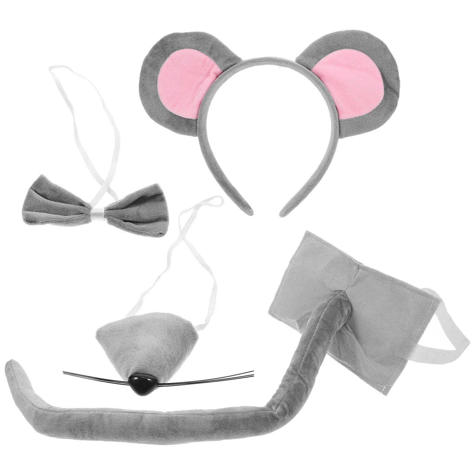 1 Zestaw Szary Strój Myszki z Uszami, Opaską, Ogonem i Muszką, Kostium Cosplay na Imprezę dla Dzieci i Kobiet