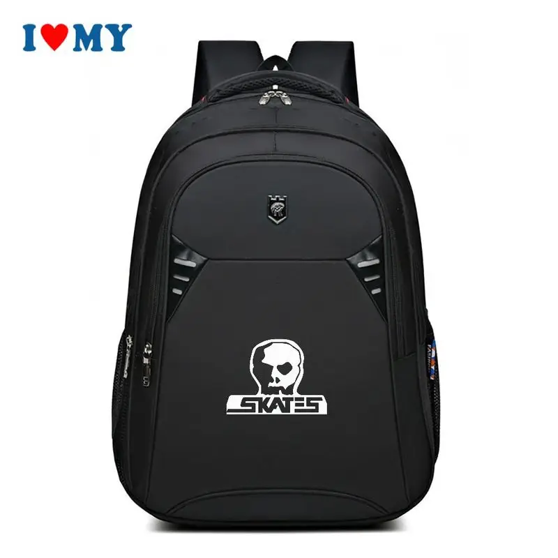 

Black Skull SKATES Printing Sport Backpack for Men Women Youth, Spacious Daypack for School Travel Daily Use.