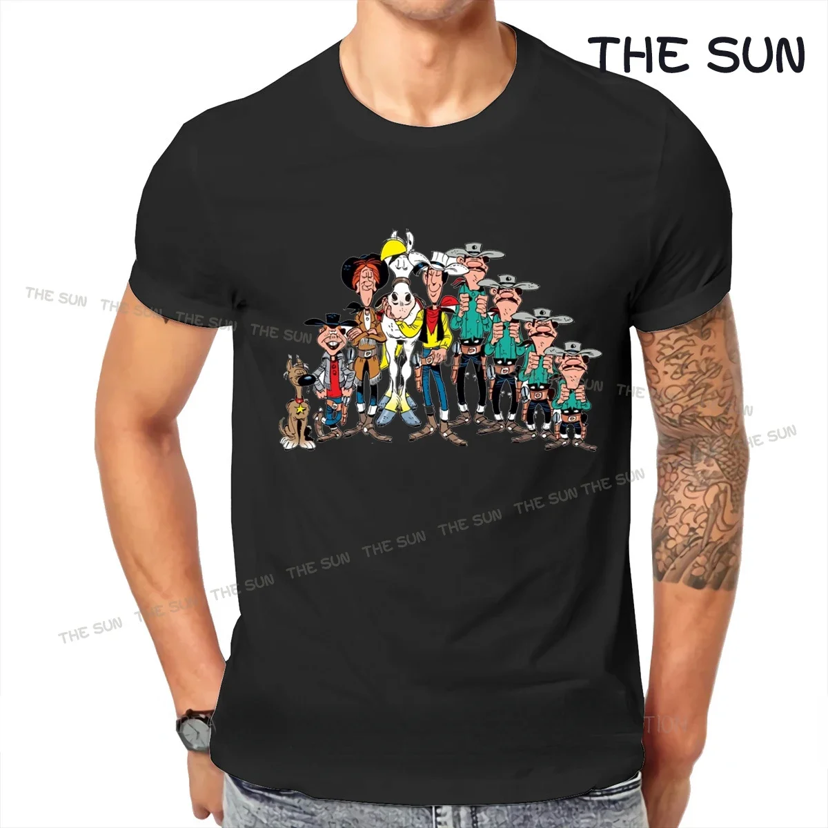 

Cowboy Men T Shirts Lucky Luke Adventure and Romance Novelty Tee Shirt Short Sleeve O Neck T-Shirt Cotton Tops