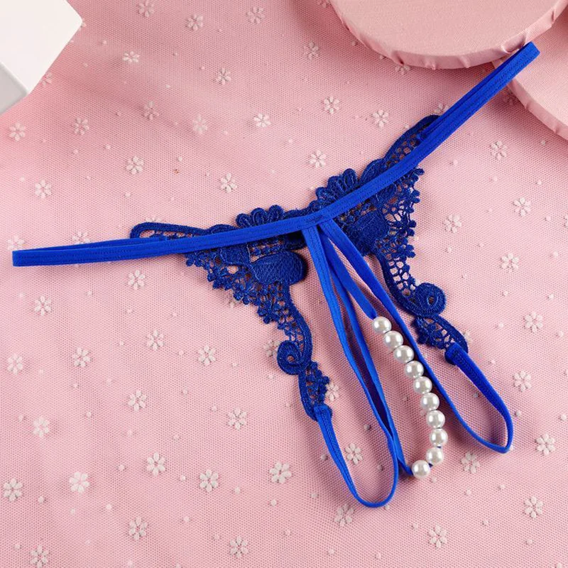 Women panties sexy lingerie g-string hong Thin rope Hollow Open file Beaded pearl No trace Breathable Underwears