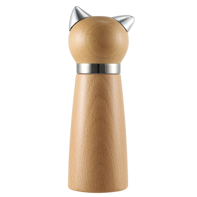 AT21-Manual Pepper Mill-Salt Grinder-Adjustable Wood Refillable Mill Featuring Cat Design,Cute Kitchen Gift With Handle