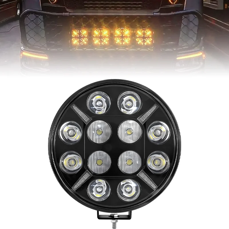 

9-дюймовый круглый внедорожный светодиодный прожектор для работы в грузовике, белая вспышка, указатель поворота, желтый 12-24 В для грузовика, внедорожного квадроцикла