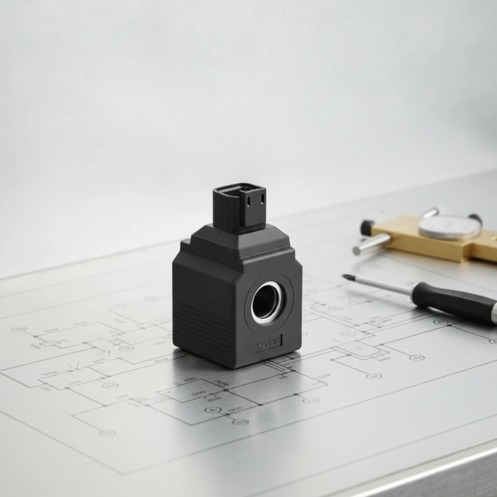 24V DC Valve Coil Metal-Lined Opening 24V Solenoid Valve Coil Industrial Part Compact Block Shape Ribbed Fluted