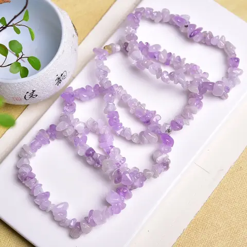 1 pulsera de grava de cristal Natural, pulsera de jade de grava de amatista y lavanda Natural con piedra triturada irregular, moda