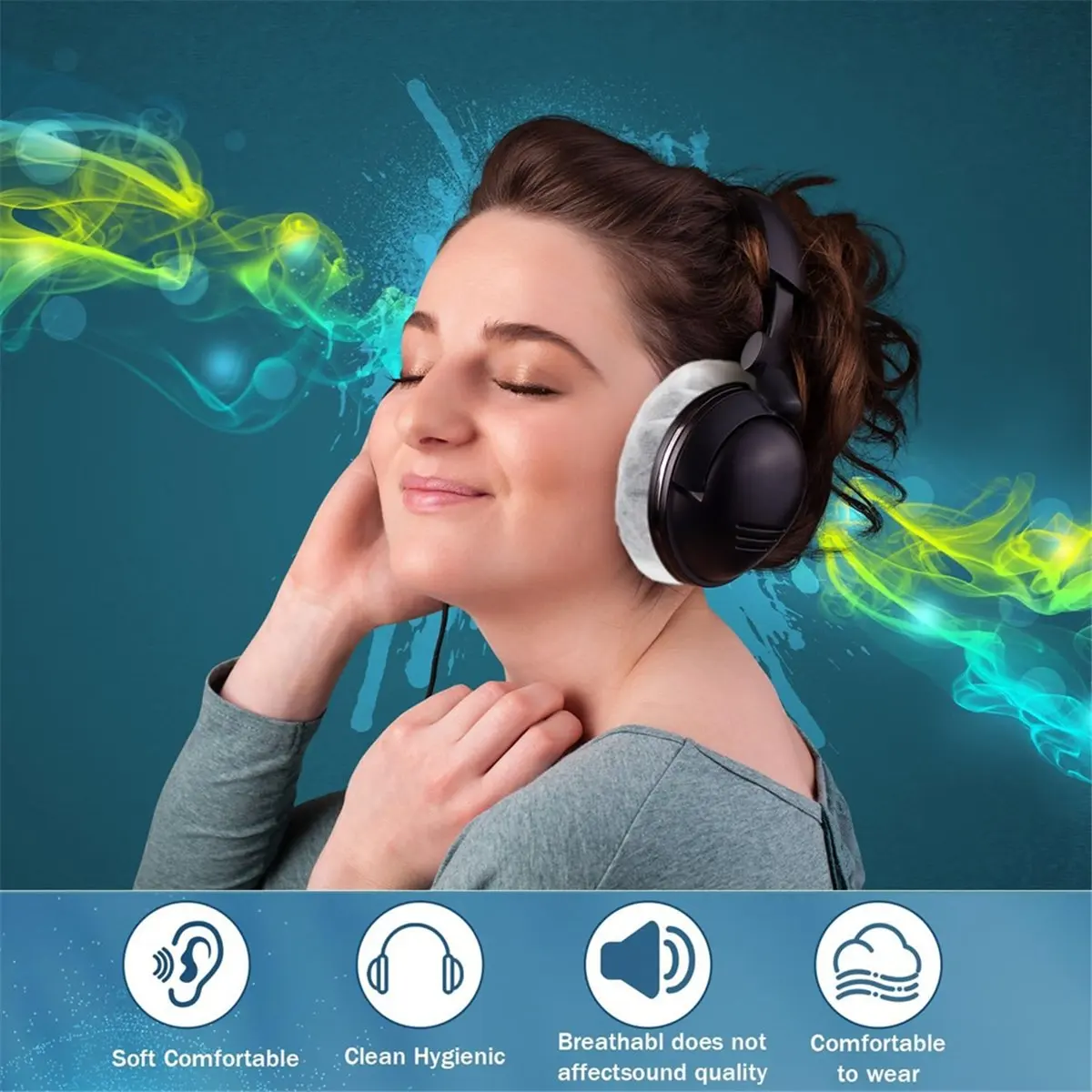 ONGE 200Pieces Headphone Covers Disposable Ear Earpads Sanitary Non-Woven Headset Cover Sweatproof Stretch Earphone Protector
