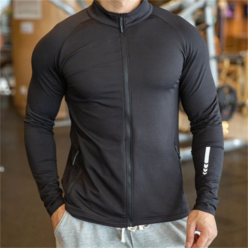 Chaquetas de compresión con cuello levantado para hombre, ropa deportiva de manga larga con cremallera, abrigos informales, ropa de gimnasio