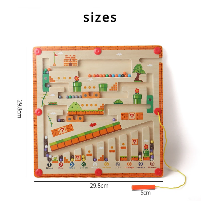 Labyrinthe magnétique de couleur et de chiffres pour enfants, Puzzle en bois, planche d'activité, apprentissage, comptage éducatif, jouets Montessori assortis pour enfants