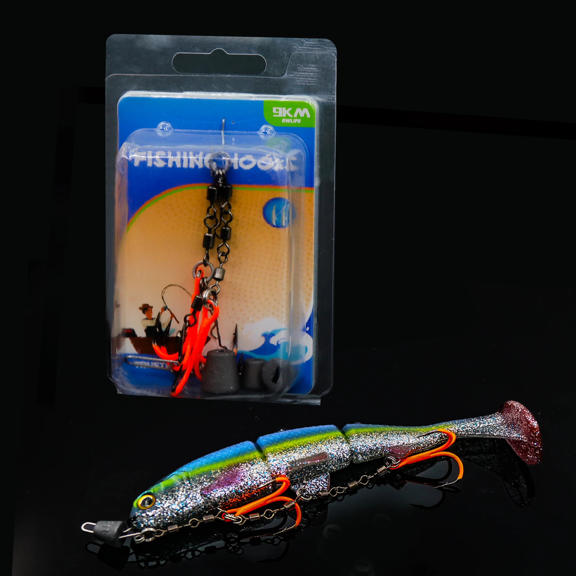 Montaje depredadores 9KM – Anzuelo triple UV naranja con plomada - imagen 4