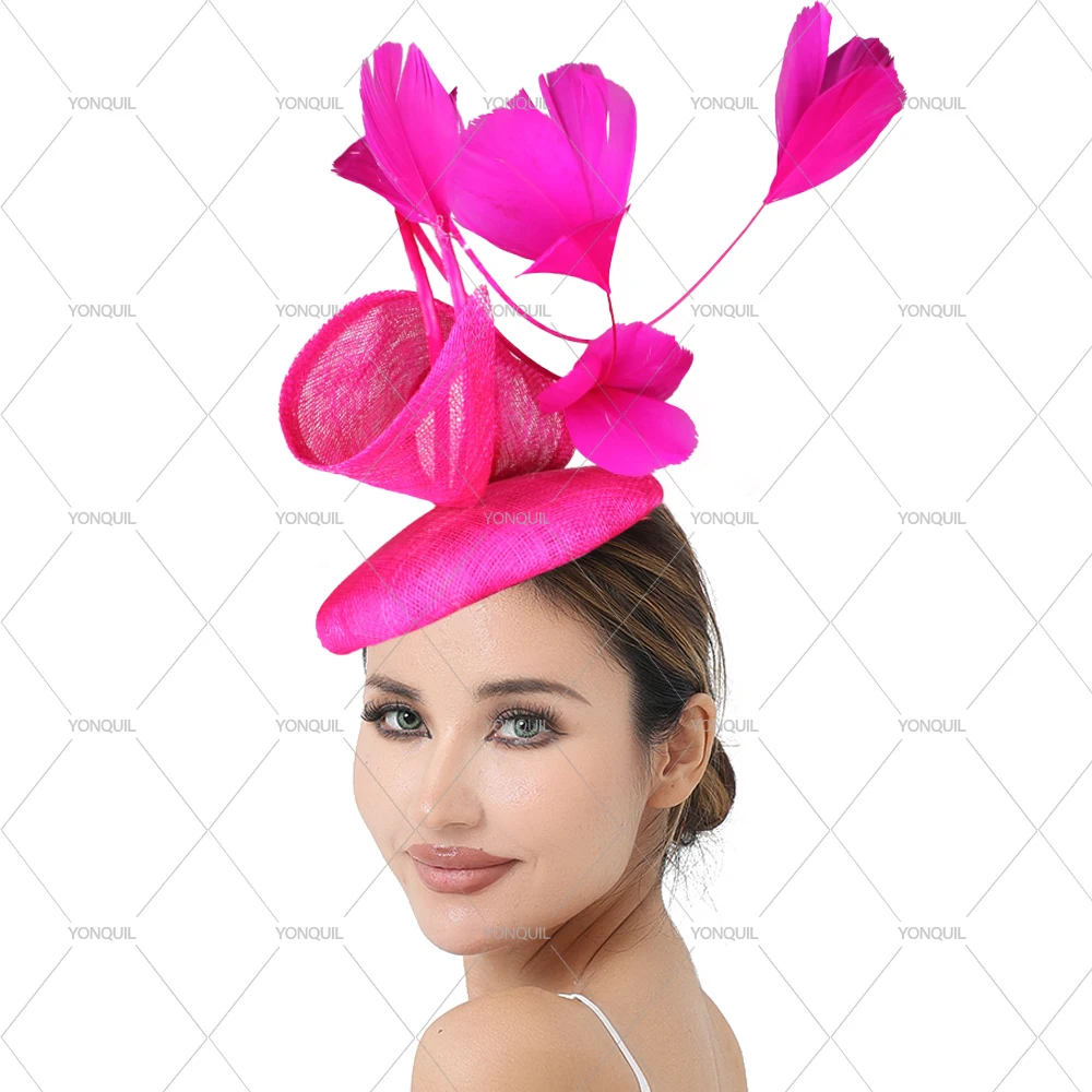 Elegante Braut hochwertige Sinamay Hochzeit Hut Fascinator Kopfbedeckung für Frauen Bankett Cocktail Mode Haarschmuck – Detail 9