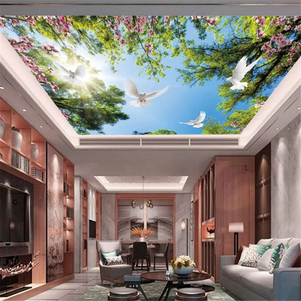 

Настенная роспись для спальни, пейзаж, небо, потолок, фреска, обои, солнечный свет, зеленый лес, ресторан, обои для гостиной, 3D наклейки